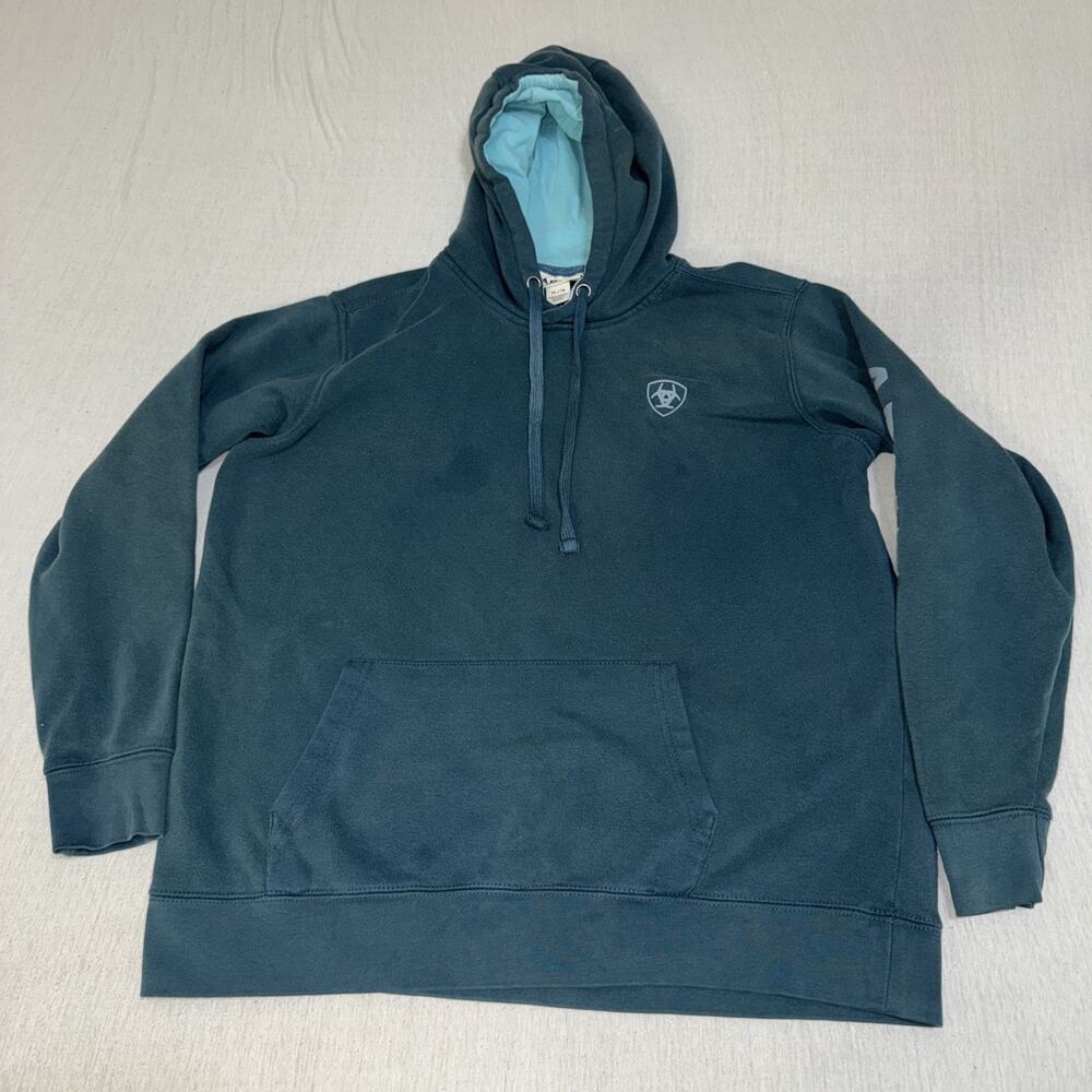 Ariat REAL Pullover Long Sleeve Hoodie Women's XL Blue Green